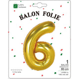 Balon Din Folie Metalizata, Figurina Cifra, Tema Aniversare 80 Cm, Ambalaj Individual, Pai Inclus, Umflare Cu Aer Sau Heliu, Cifra 6