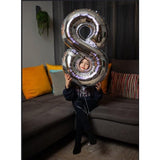 Balon Din Folie Metalizata, Figurina Cifra, Tema Aniversare 80 Cm, Ambalaj Individual, Pai Inclus, Umflare Cu Aer Sau Heliu, Cifra 8 - vivimall.ro
