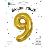 Balon Din Folie Metalizata, Figurina Cifra, Tema Aniversare 80 Cm, Ambalaj Individual, Pai Inclus, Umflare Cu Aer Sau Heliu, Cifra 9