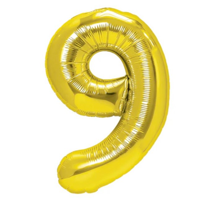 Balon Din Folie Metalizata, Figurina Cifra, Tema Aniversare 80 Cm, Ambalaj Individual, Pai Inclus, Umflare Cu Aer Sau Heliu, Cifra 9
