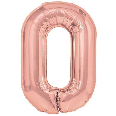 Balon Din Folie Metalizata Figurina Cifra, Tema Aniversare 40 Cm, Ambalaj Individual, Pai Inclus, Umflare Cu Aer Sau Heliu, Rose Gold, Cifra 0 - vivimall.ro