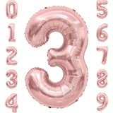 Balon Din Folie Metalizata Figurina Cifra, Tema Aniversare 40 Cm, Ambalaj Individual, Pai Inclus, Umflare Cu Aer Sau Heliu, Rose Gold, Cifra 3 - vivimall.ro