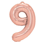 Balon din Folie Metalizata Vivimall, Figurina Cifra, Tema Aniversare 40 cm, Ambalaj Individual, Pai inclus, Umflare cu Aer sau Heliu, Rose Gold, Cifra 9 - vivimall.ro