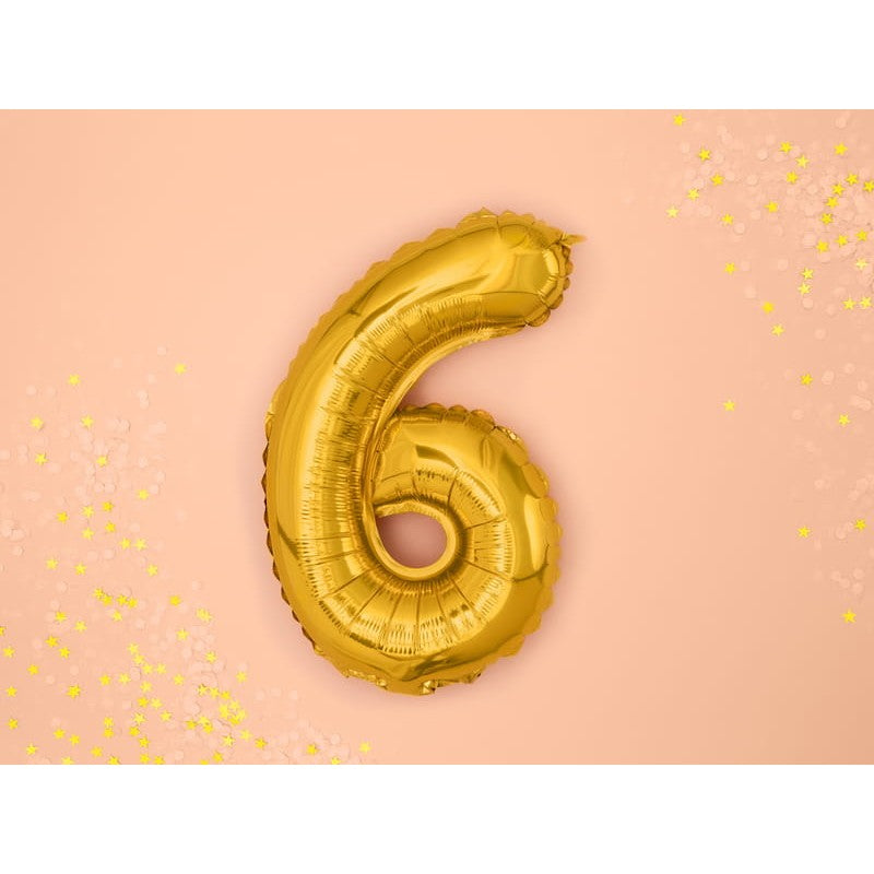 Balon Din Folie Metalizata Figurina Cifra, Tema Aniversare 40 Cm, Ambalaj Individual, Pai Inclus, Umflare Cu Aer Sau Heliu, Cifra 6 - vivimall.ro