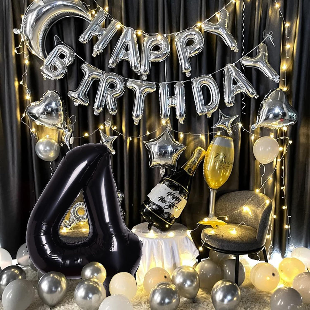Balon Din Folie Metalizata, Figurina Cifra, Tema Aniversare 80 Cm, Ambalaj Individual, Pai Inclus, Umflare Cu Aer Sau Heliu, Cifra 4 - vivimall.ro