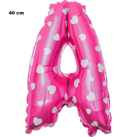 Balon Folie Metalizata Litera A, 40 Cm, Cu Imprimeu Inimioare, Umflati Cu Heliu Sau Aer, Ambalaj Individual, Pai Inclus - vivimall.ro