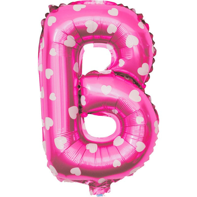 Balon Folie Metalizata Litera B, Vivimall, 40 cm, Cu Imprimeu Inimioare, Umflati cu Heliu sau Aer, Ambalaj Individual, Pai inclus, Roz - vivimall.ro