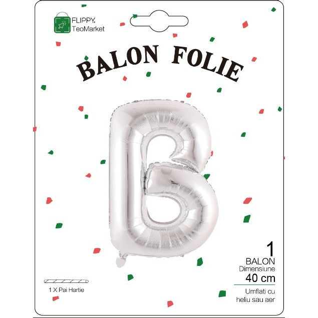Balon Folie Metalizata Litera B, 40 Cm, Umflati Cu Heliu Sau Aer, Ambalaj Individual, Pai Inclus - vivimall.ro