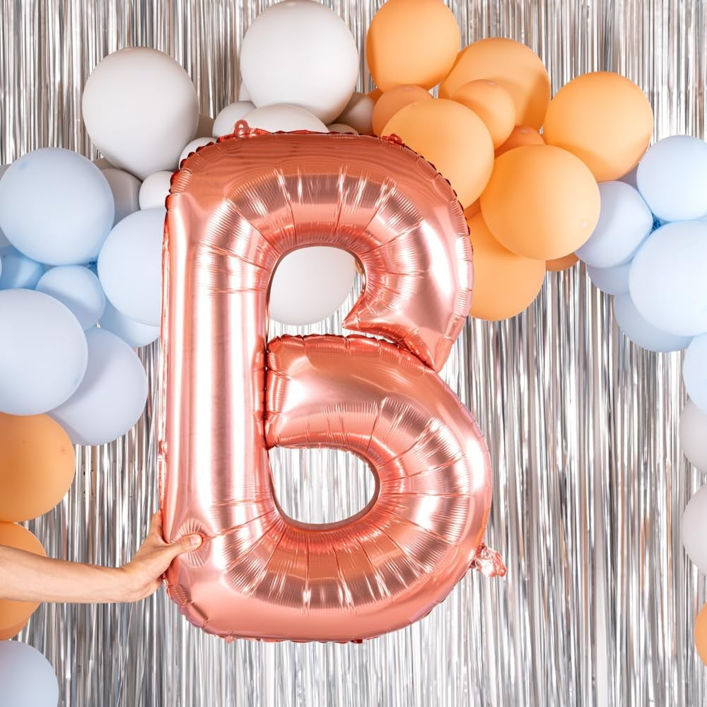 Balon Folie Metalizata Litera B, Vivimall, 80 cm, Umflati cu Heliu sau Aer, Ambalaj Individual, Pai inclus, Rose Gold - vivimall.ro