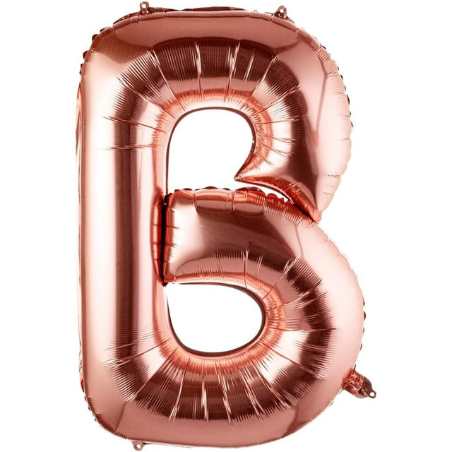 Balon Folie Metalizata Litera B, Vivimall, 80 cm, Umflati cu Heliu sau Aer, Ambalaj Individual, Pai inclus, Rose Gold - vivimall.ro