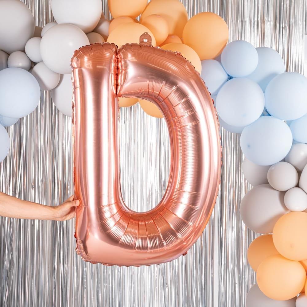 Balon Folie Metalizata Litera D, Vivimall, 100 cm, Umflati cu Heliu sau Aer, Ambalaj Individual, Pai inclus, Rose Gold - vivimall.ro
