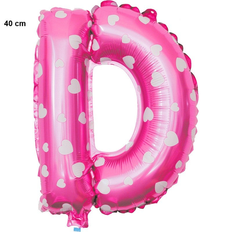 Balon Folie Metalizata Litera D, Vivimall, 40 cm, Cu Imprimeu Inimioare, Umflati cu Heliu sau Aer, Ambalaj Individual, Pai inclus, Roz - vivimall.ro