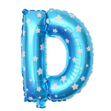 Balon Folie Metalizata Litera D, Vivimall, 40 cm, Cu Imprimeu Stelute, Umflati cu Heliu sau Aer, Ambalaj Individual, Pai inclus, Albastru - vivimall.ro