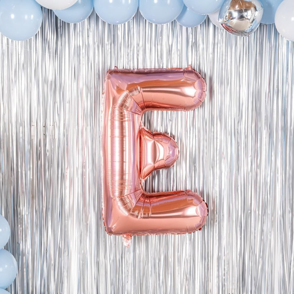 Balon Folie Metalizata Litera E, Vivimall, 40 cm, Umflati cu Heliu sau Aer, Ambalaj Individual, Pai inclus, Rose Gold - vivimall.ro