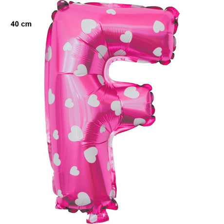 Balon Folie Metalizata Litera F, 40 Cm, Cu Imprimeu Inimioare, Umflati Cu Heliu Sau Aer, Ambalaj Individual, Pai Inclus - vivimall.ro