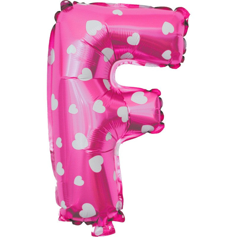 Balon Folie Metalizata Litera F, 40 Cm, Cu Imprimeu Inimioare, Umflati Cu Heliu Sau Aer, Ambalaj Individual, Pai Inclus - vivimall.ro