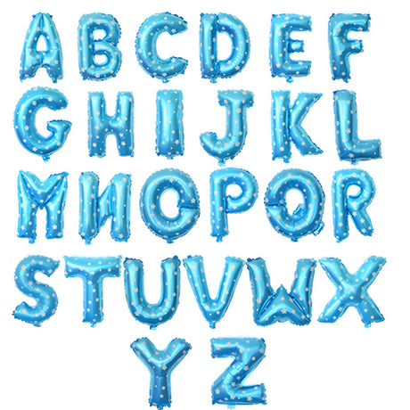 Balon Folie Metalizata Litera F, Vivimall, 40 cm, Cu Imprimeu Stelute, Umflati cu Heliu sau Aer, Ambalaj Individual, Pai inclus, Albastru - vivimall.ro
