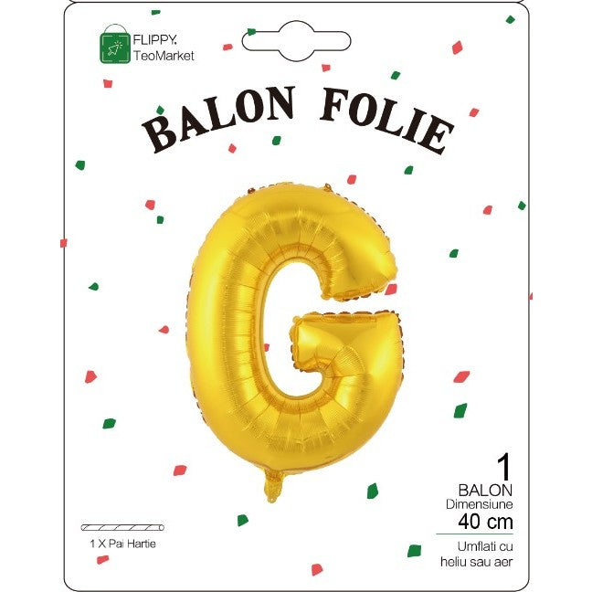 Balon Folie Metalizata Litera G, 40 Cm, Umflati Cu Heliu Sau Aer, Ambalaj Individual, Pai Inclus - vivimall.ro