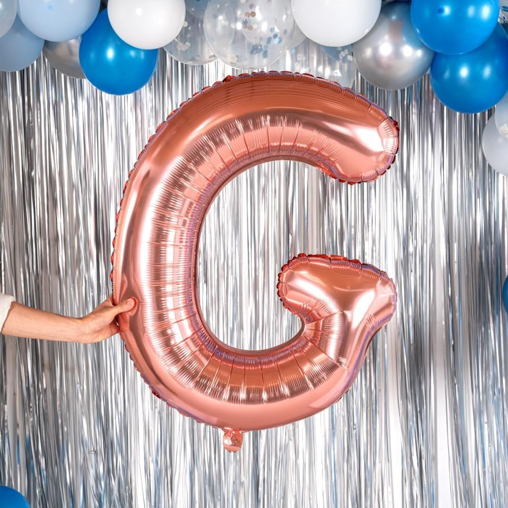 Balon Folie Metalizata Litera G, Vivimall, 80 cm, Umflati cu Heliu sau Aer, Ambalaj Individual, Pai inclus, Rose Gold - vivimall.ro