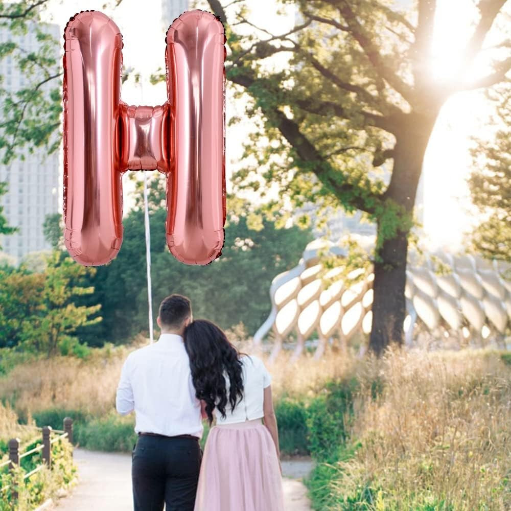 Balon Folie Metalizata Litera H, 80 Cm, Umflati Cu Heliu Sau Aer, Ambalaj Individual, Pai Inclus, Rose Gold - vivimall.ro