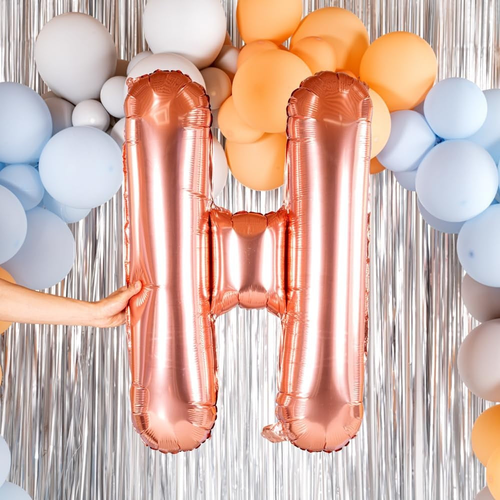 Balon Folie Metalizata Litera H, 80 Cm, Umflati Cu Heliu Sau Aer, Ambalaj Individual, Pai Inclus, Rose Gold - vivimall.ro