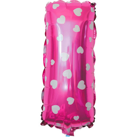 Balon Folie Metalizata Litera I, 40 Cm, Cu Imprimeu Inimioare, Umflati Cu Heliu Sau Aer, Ambalaj Individual, Pai Inclus - vivimall.ro