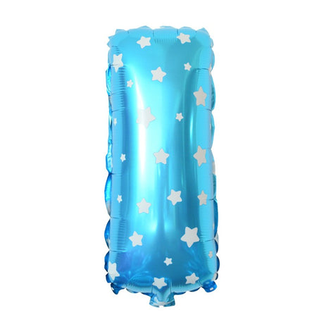 Balon Folie Metalizata Litera I, Vivimall, 40 cm, Cu Imprimeu Stelute, Umflati cu Heliu sau Aer, Ambalaj Individual, Pai inclus, Albastru - vivimall.ro