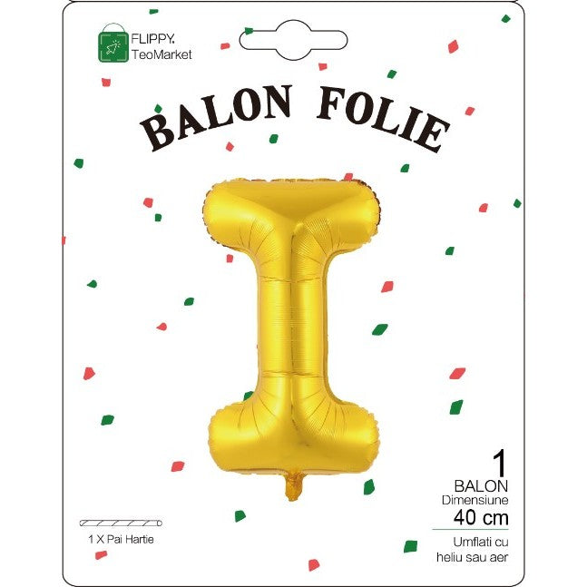 Balon Folie Metalizata Litera I, 40 Cm, Umflati Cu Heliu Sau Aer, Ambalaj Individual, Pai Inclus - vivimall.ro