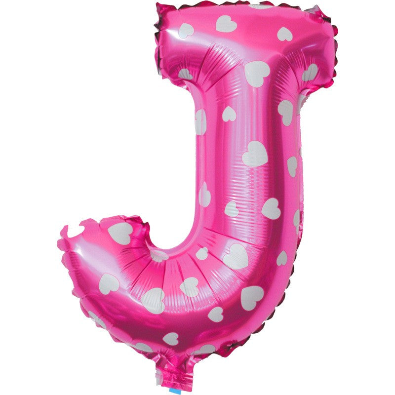 Balon Folie Metalizata Litera J, Vivimall, 40 cm, Cu Imprimeu Inimioare, Umflati cu Heliu sau Aer, Ambalaj Individual, Pai inclus, Roz - vivimall.ro
