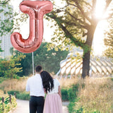 Balon Folie Metalizata Litera J, Vivimall, 80 cm, Umflati cu Heliu sau Aer, Ambalaj Individual, Pai inclus, Rose Gold - vivimall.ro