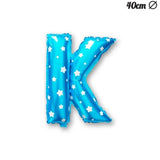Balon Folie Metalizata Litera K, Vivimall, 40 cm, Cu Imprimeu Stelute, Umflati cu Heliu sau Aer, Ambalaj Individual, Pai inclus, Albastru - vivimall.ro