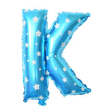 Balon Folie Metalizata Litera K, Vivimall, 40 cm, Cu Imprimeu Stelute, Umflati cu Heliu sau Aer, Ambalaj Individual, Pai inclus, Albastru - vivimall.ro