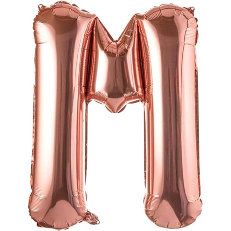 Balon Folie Metalizata Litera M, Vivimall, 80 cm, Umflati cu Heliu sau Aer, Ambalaj Individual, Pai inclus, Rose Gold - vivimall.ro
