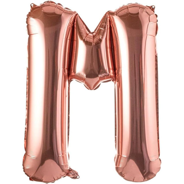 Balon Folie Metalizata Litera M, Vivimall, 80 cm, Umflati cu Heliu sau Aer, Ambalaj Individual, Pai inclus, Rose Gold - vivimall.ro