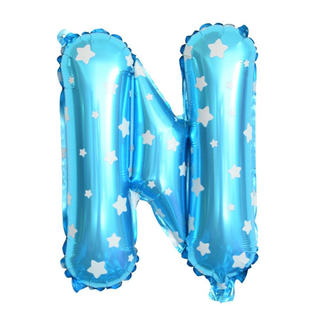 Balon Folie Metalizata Litera N, Vivimall, 40 cm, Cu Imprimeu Stelute, Umflati cu Heliu sau Aer, Ambalaj Individual, Pai inclus, Albastru - vivimall.ro