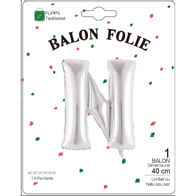 Balon Folie Metalizata Litera N, 40 Cm, Umflati Cu Heliu Sau Aer, Ambalaj Individual, Pai Inclus - vivimall.ro