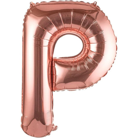 Balon Folie Metalizata Litera P, Vivimall, 80 cm, Umflati cu Heliu sau Aer, Ambalaj Individual, Pai inclus, Rose Gold - vivimall.ro