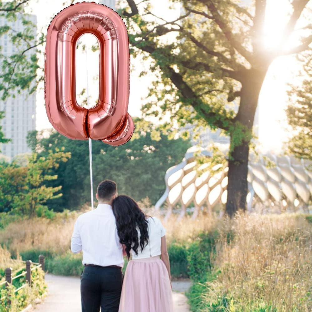 Balon Folie Metalizata Litera Q, Vivimall, 100 cm, Umflati cu Heliu sau Aer, Ambalaj Individual, Pai inclus, Rose Gold - vivimall.ro