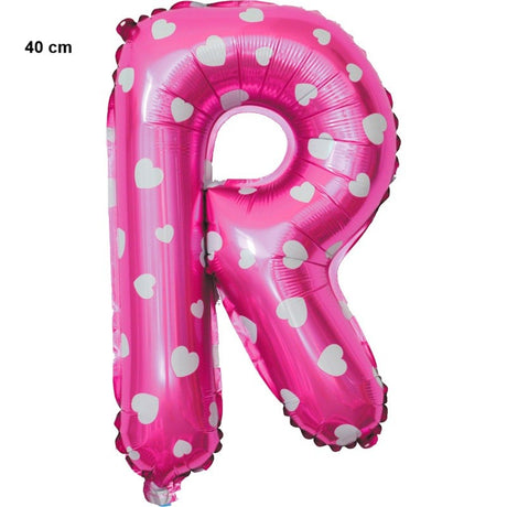 Balon Folie Metalizata Litera R, 40 Cm, Cu Imprimeu Inimioare, Umflati Cu Heliu Sau Aer, Ambalaj Individual, Pai Inclus - vivimall.ro