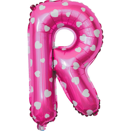 Balon Folie Metalizata Litera R, 40 Cm, Cu Imprimeu Inimioare, Umflati Cu Heliu Sau Aer, Ambalaj Individual, Pai Inclus - vivimall.ro