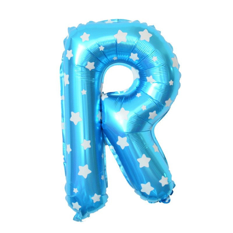 Balon Folie Metalizata Litera R, Vivimall, 40 cm, Cu Imprimeu Stelute, Umflati cu Heliu sau Aer, Ambalaj Individual, Pai inclus, Albastru - vivimall.ro