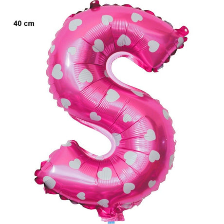 Balon Folie Metalizata Litera S, 40 Cm, Cu Imprimeu Inimioare, Umflati Cu Heliu Sau Aer, Ambalaj Individual, Pai Inclus - vivimall.ro