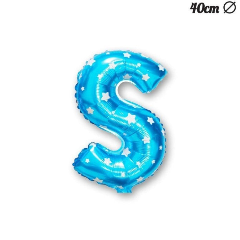 Balon Folie Metalizata Litera S, Vivimall, 40 cm, Cu Imprimeu Stelute, Umflati cu Heliu sau Aer, Ambalaj Individual, Pai inclus, Albastru - vivimall.ro