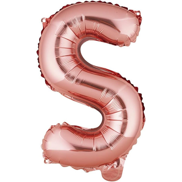 Balon Folie Metalizata Litera S, Vivimall, 40 cm, Umflati cu Heliu sau Aer, Ambalaj Individual, Pai inclus, Rose Gold - vivimall.ro