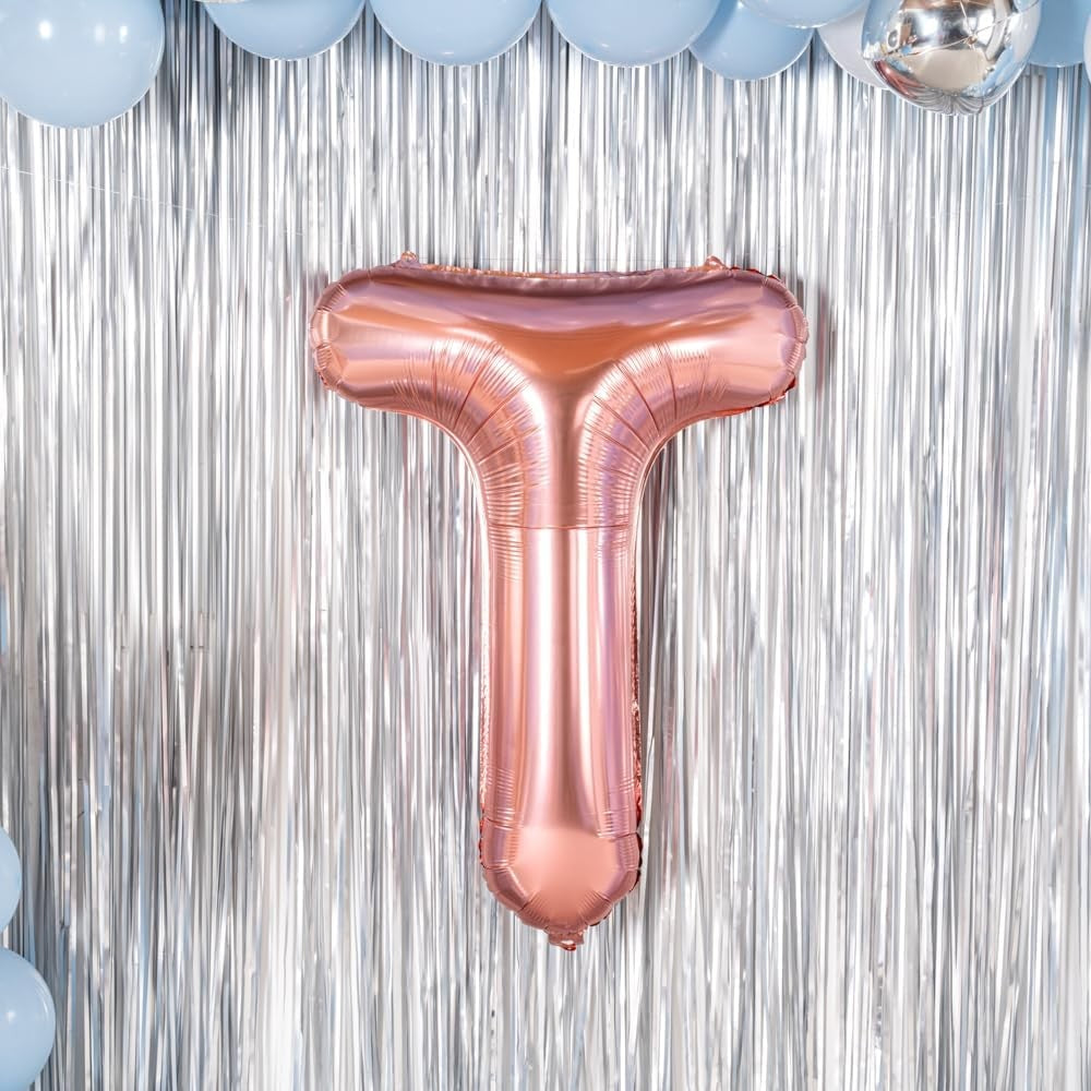 Balon Folie Metalizata Litera T, 100 Cm, Umflati Cu Heliu Sau Aer, Ambalaj Individual, Pai Inclus, Rose Gold - vivimall.ro