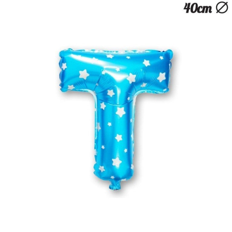 Balon Folie Metalizata Litera T, 40 Cm, Cu Imprimeu Stelute, Umflati Cu Heliu Sau Aer, Ambalaj Individual, Pai Inclus - vivimall.ro