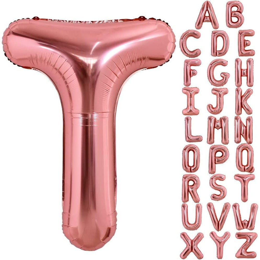 Balon Folie Metalizata Litera T, Vivimall, 40 cm, Umflati cu Heliu sau Aer, Ambalaj Individual, Pai inclus, Rose Gold - vivimall.ro