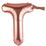 Balon Folie Metalizata Litera T, Vivimall, 80 cm, Umflati cu Heliu sau Aer, Ambalaj Individual, Pai inclus, Rose Gold - vivimall.ro