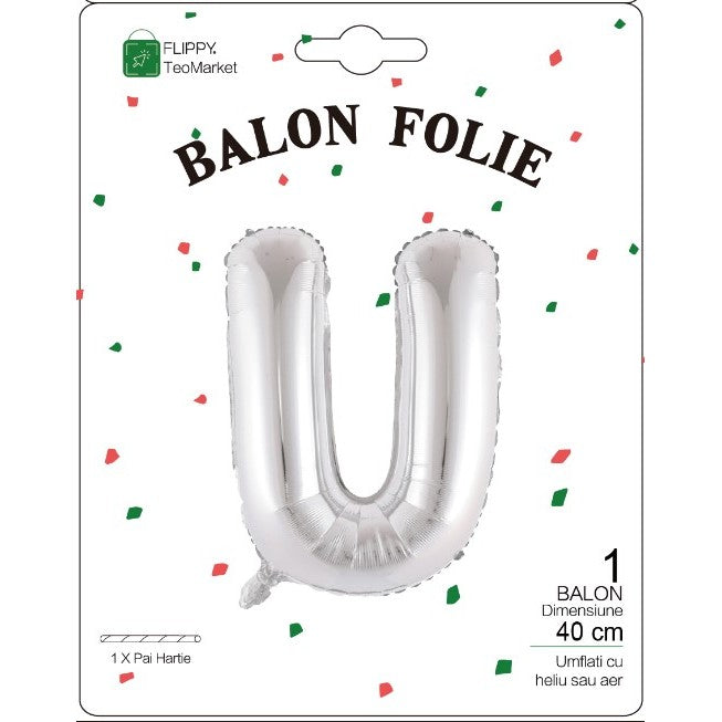 Balon Folie Metalizata Litera U, 40 Cm, Umflati Cu Heliu Sau Aer, Ambalaj Individual, Pai Inclus - vivimall.ro
