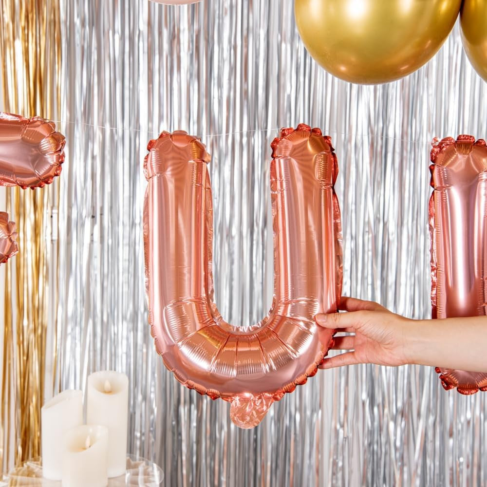 Balon Folie Metalizata Litera U, Vivimall, 40 cm, Umflati cu Heliu sau Aer, Ambalaj Individual, Pai inclus, Rose Gold - vivimall.ro